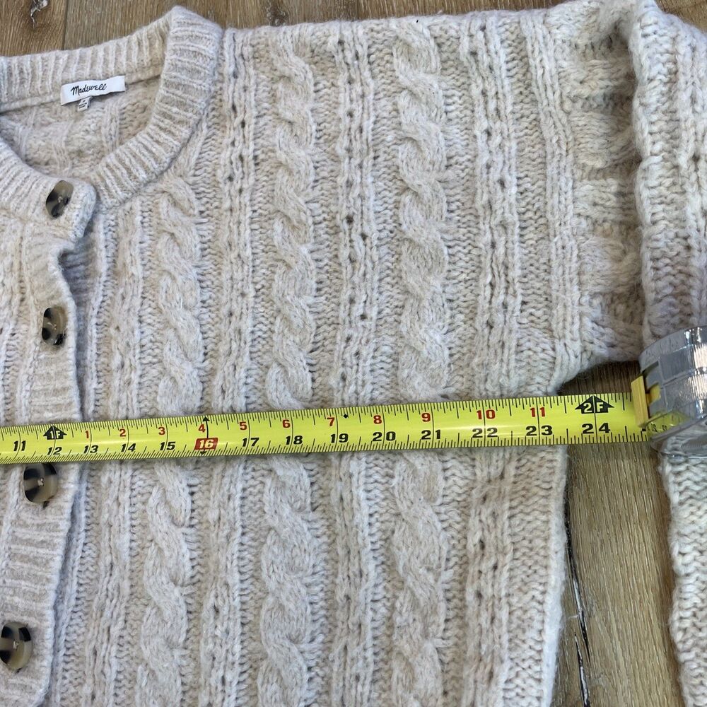 Madewell Pointelle Cable Cardigan Sweater M Oatmeal Wool Blend Oversized Prep - Picture 5 of 8